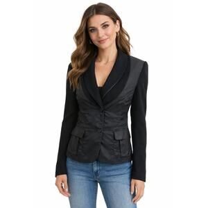 77 Blazer Coat Black Viscose Blend Multi Media Snap Up Collared Front Pockets M